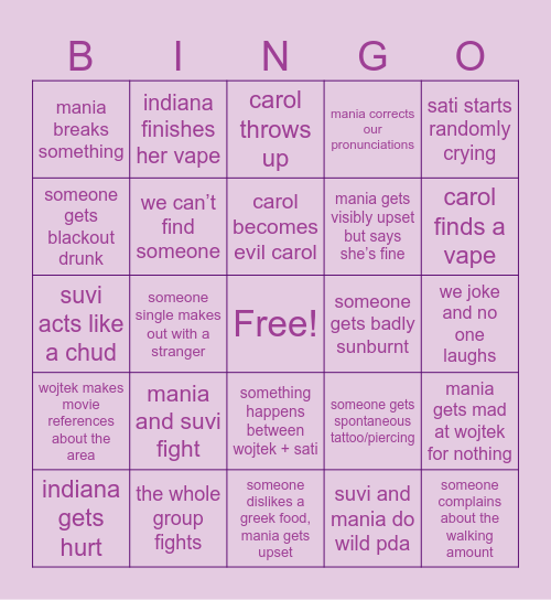 Greek Greatness Bingo Card