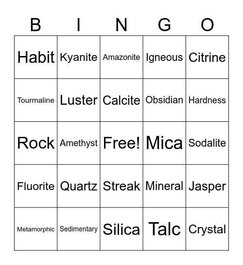 Mineralogy Bingo Card