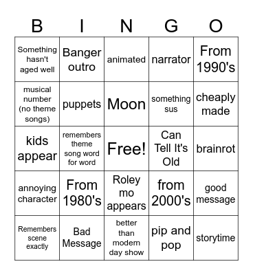 nostalgia bingo Card