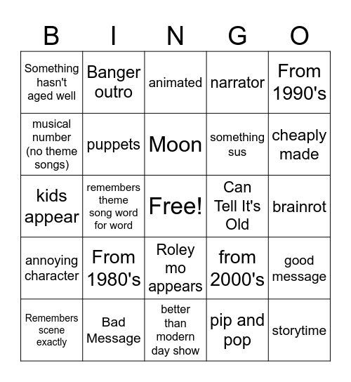 nostalgia bingo Card