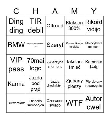 Jedyne dobre STOP CHAM Bingo Card