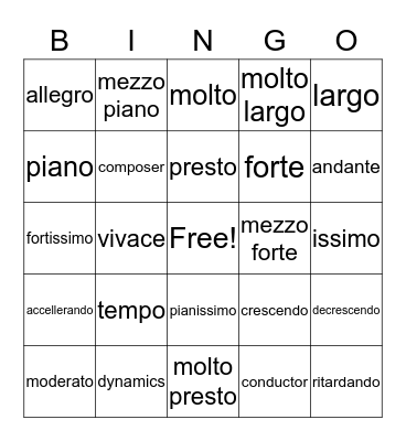 Musical Expression Bingo Card
