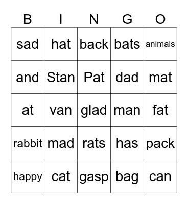 PT&K: WB Unit 1 Short a Bingo Card