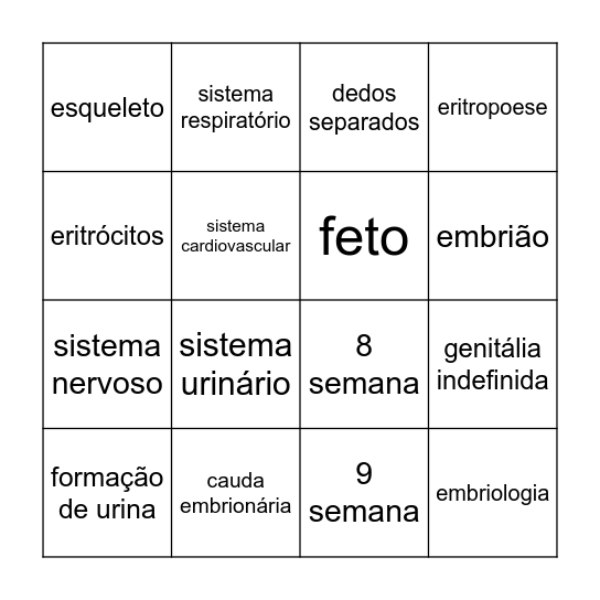 8 semana e 9 semana Bingo Card