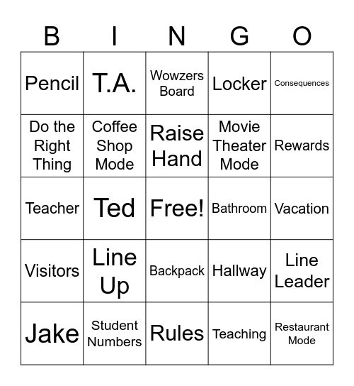 Procedures & Routines Bingo Card