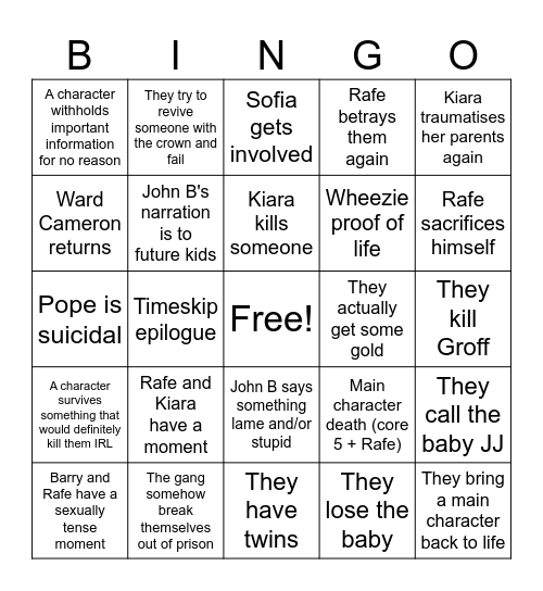 OBX 5 Predictions Bingo Card