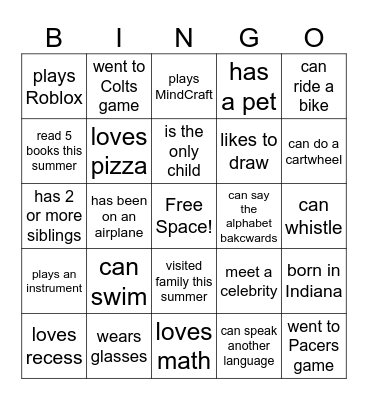 Meet Your Class Bingo Card