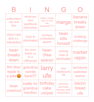 !!!!! beans show 9 BINGO Card
