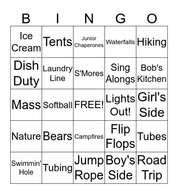 Fr. Wil's 2013 Camping Trip Bingo Card