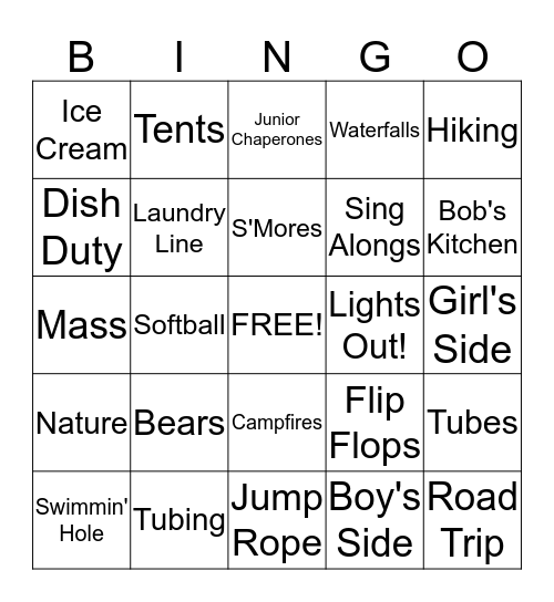 Fr. Wil's 2013 Camping Trip Bingo Card