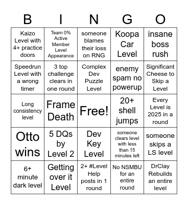 Uncleared Tournament Bingo Card
