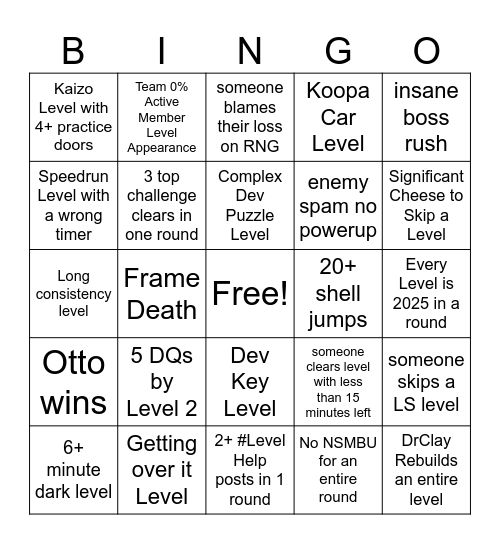 Uncleared Tournament Bingo Card