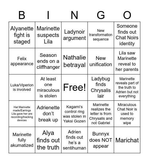 Nemesis Bingo Card