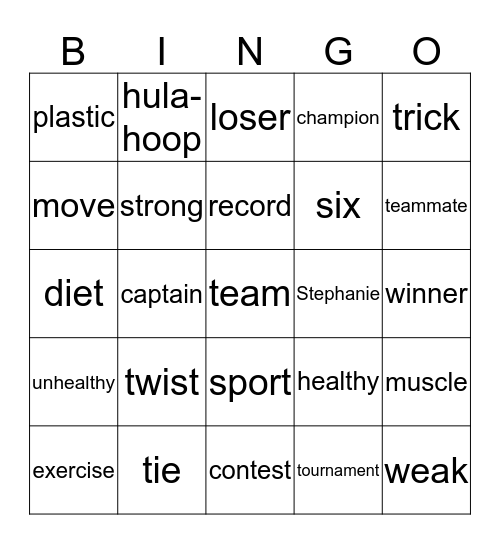 Unit 10: My Favorite Exercise Bingo Card