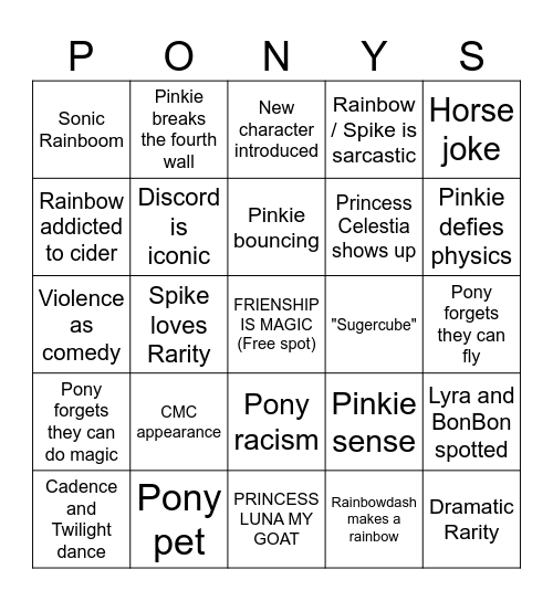 MLP Bingo Card