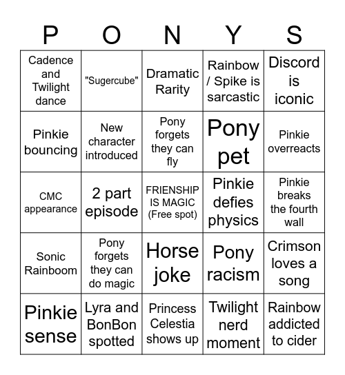 MLP Bingo Card
