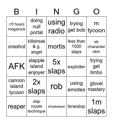 Slap Battles bingo Card