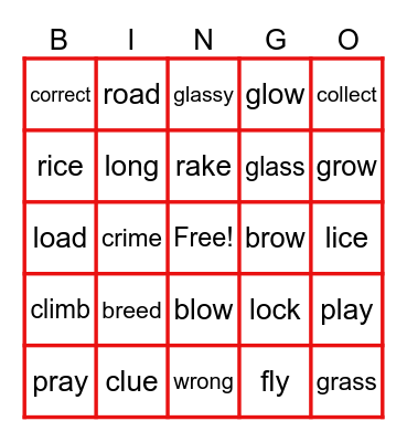 Pronunciation Bingo Card