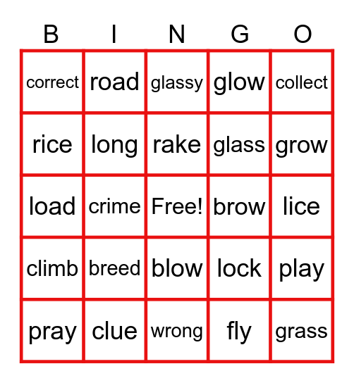 Pronunciation Bingo Card