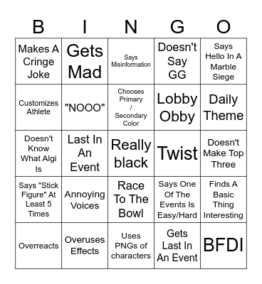 Tyler and Snowi's Roblox Algi Video Bingo Card Bingo Card