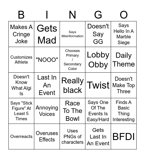 Tyler and Snowi's Roblox Algi Video Bingo Card Bingo Card