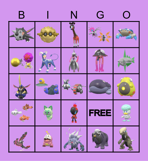 Pokémon Violet Shiny Bingo Card