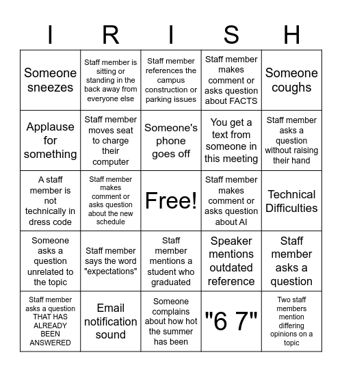 Irish Admin Bingo - Welcome Back 2026 Bingo Card