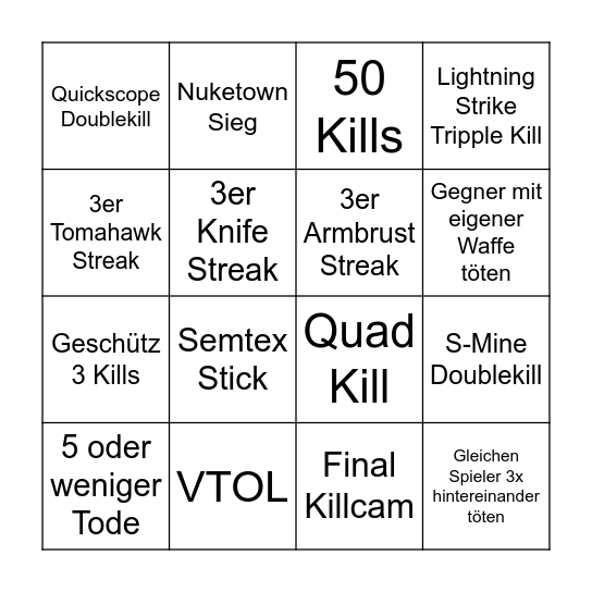 Black Ops 2 Bingo Card