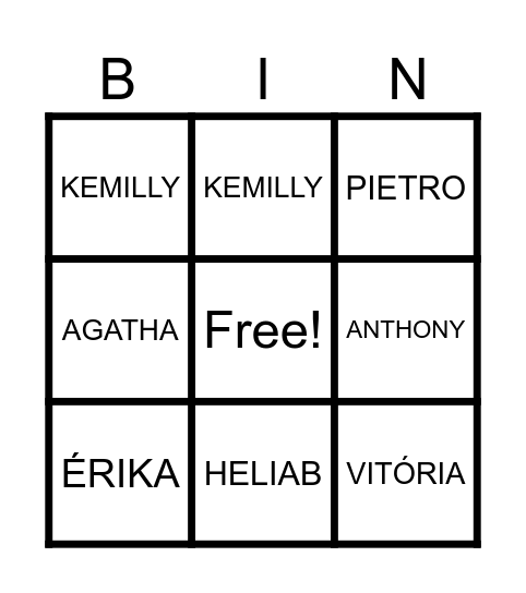 BINGO DE NOMES Bingo Card