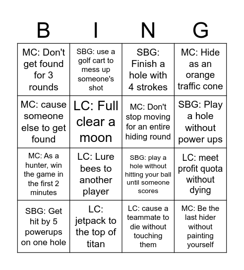Friendslop Bingo Card