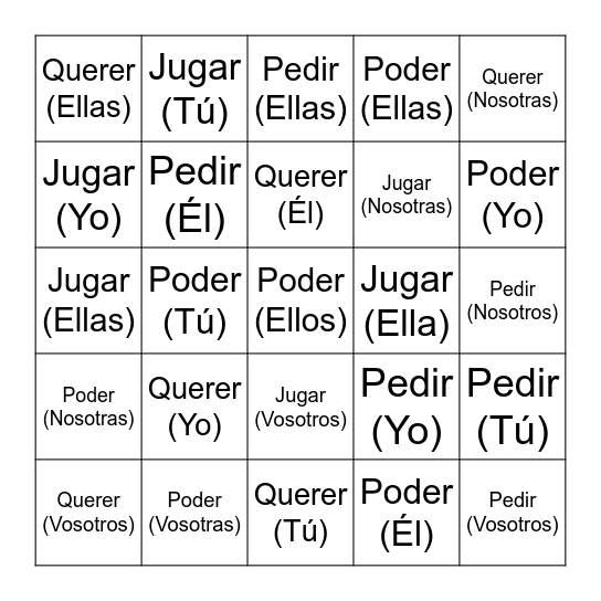 Querer, Pedir, Jugar y Poder Bingo Card