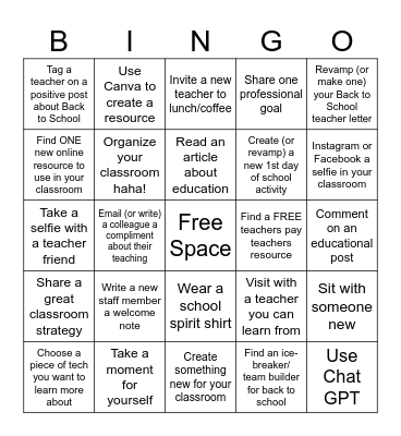 Back to School Bingo for Teachers Bingo Card