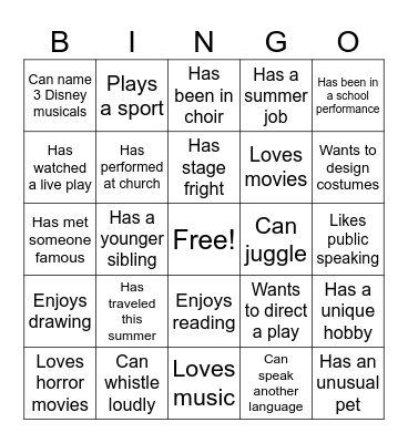 Theater Bingo 2 Bingo Card