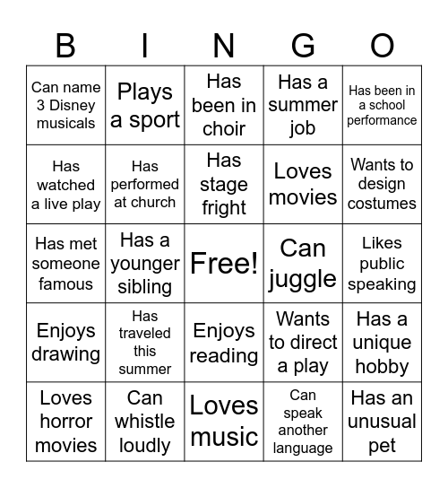 Theater Bingo 2 Bingo Card