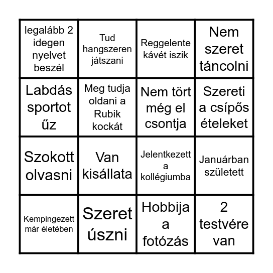 B I N G O Bingo Card