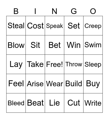Irregular Verbs #2 Bingo Card