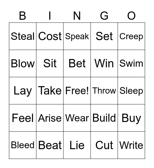 Irregular Verbs #2 Bingo Card