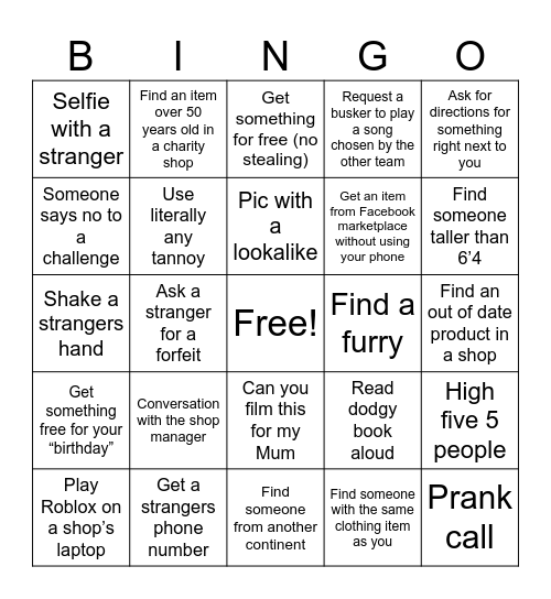 IRL Bingo Card