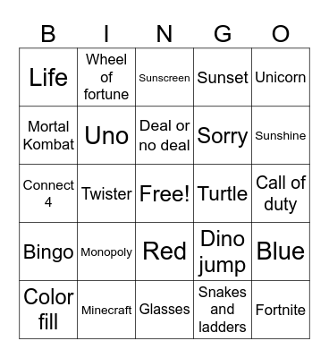 Games Bingo Card