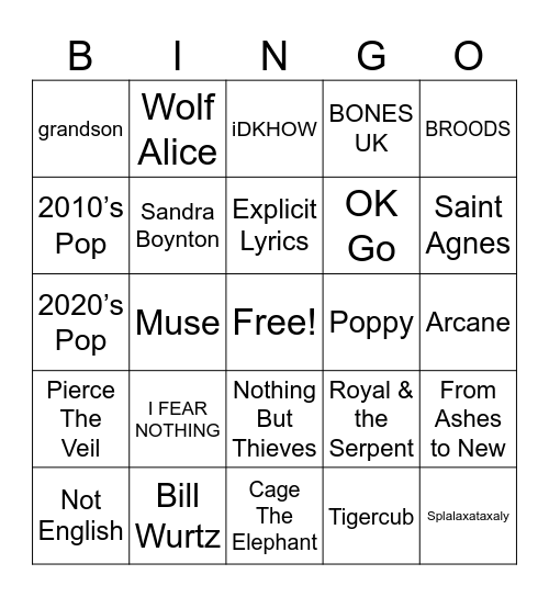 Jake’s Spotify Bingo Card