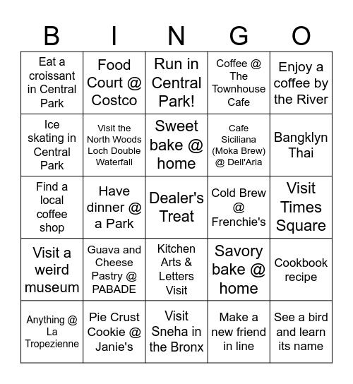 NYC X Vaish Bingo Card