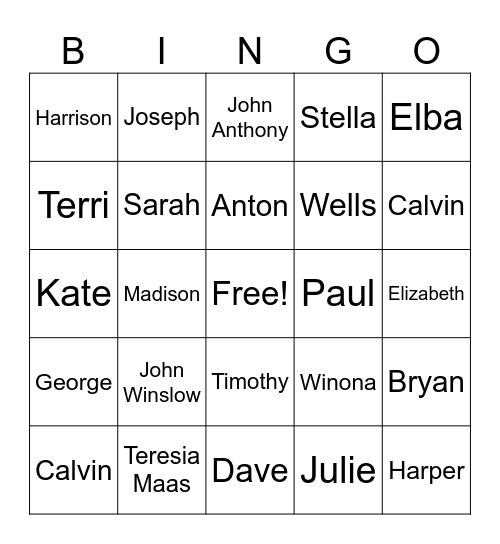 Family T Bingo Card