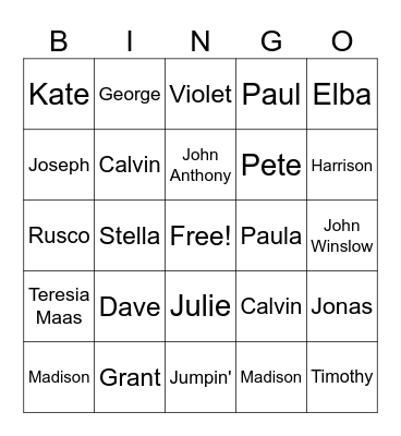 Family T Bingo Card