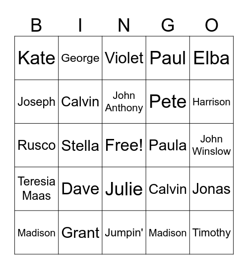 Family T Bingo Card