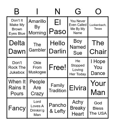Country Hits Bingo Card