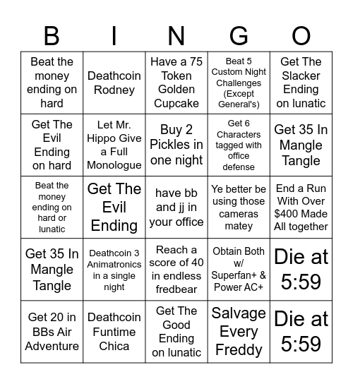 Frickbear's 3 Bingo Card