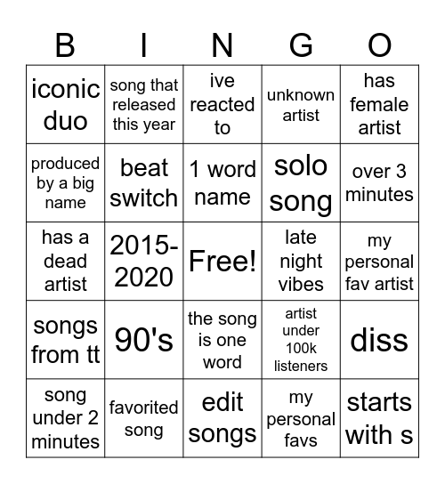 Untitled Bingo Card