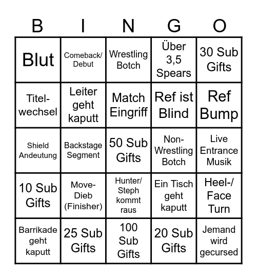 Summerslam Bingo Card