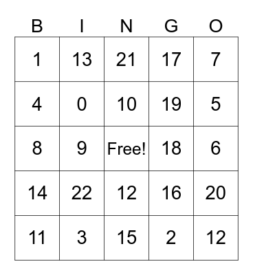 Math Fun Bingo Card