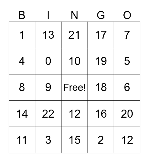 Math Fun Bingo Card
